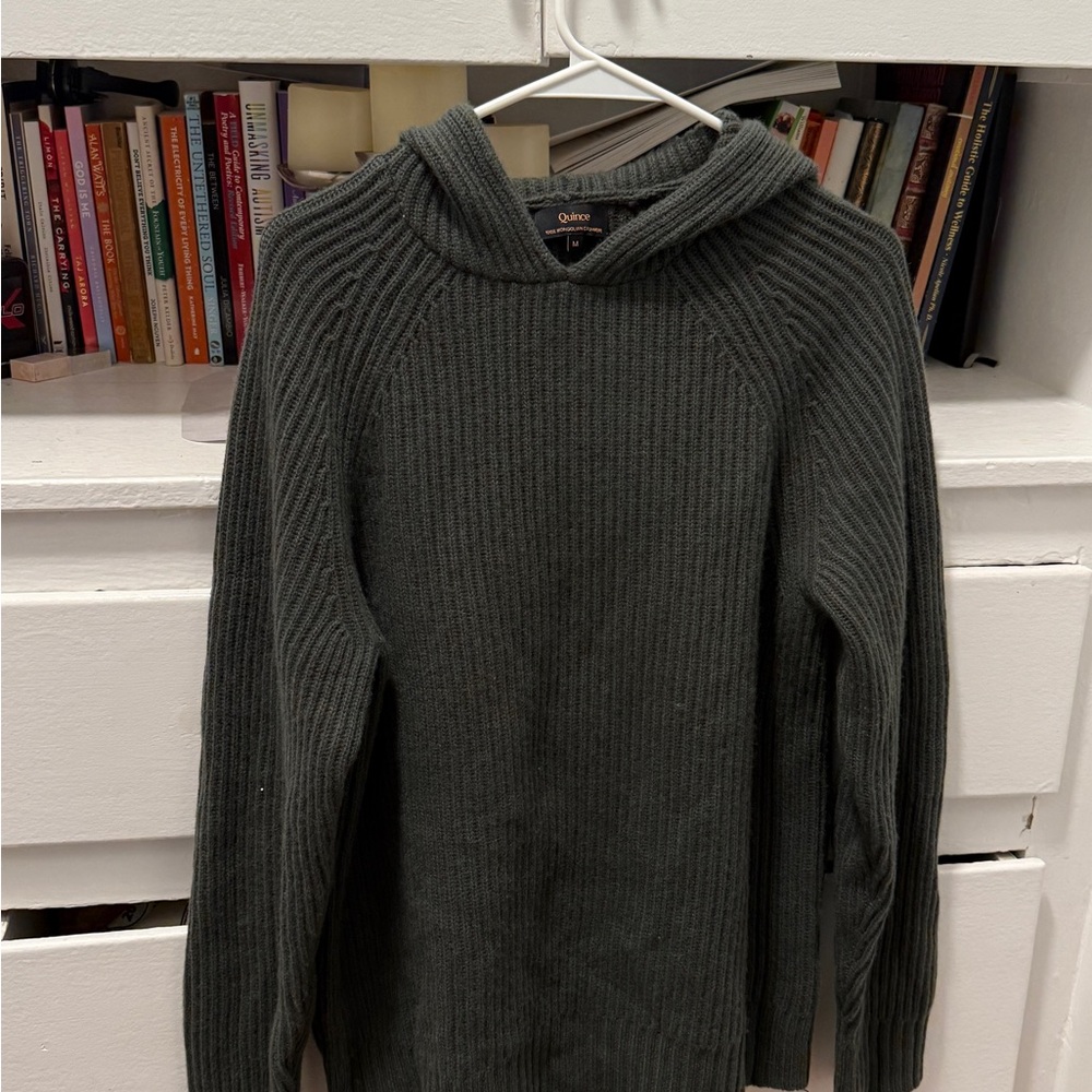 Quince Mongolian Cashmere Fisherman Pullover Hoodie Green